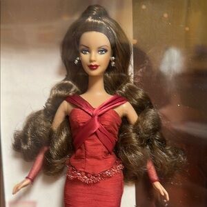 Elegant Red Dress Doll with Brown Hair